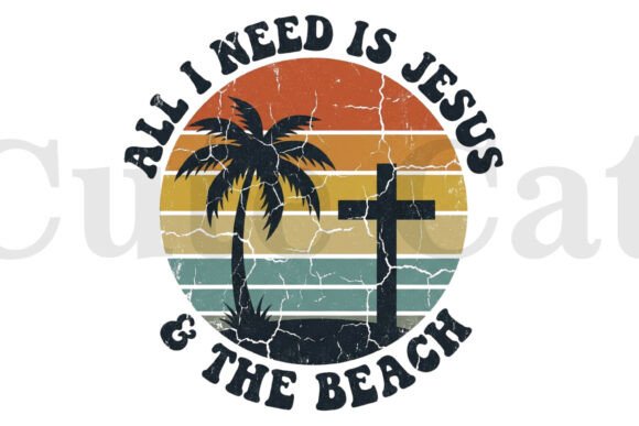 All I Need Jesus Beach Retro Design Illustrations