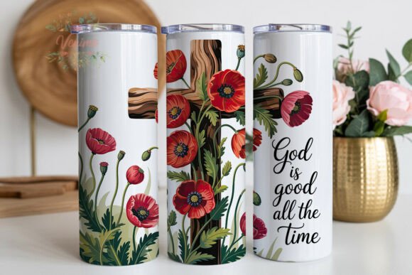 Christian Cross Poppy Floral Tumbler Wraps