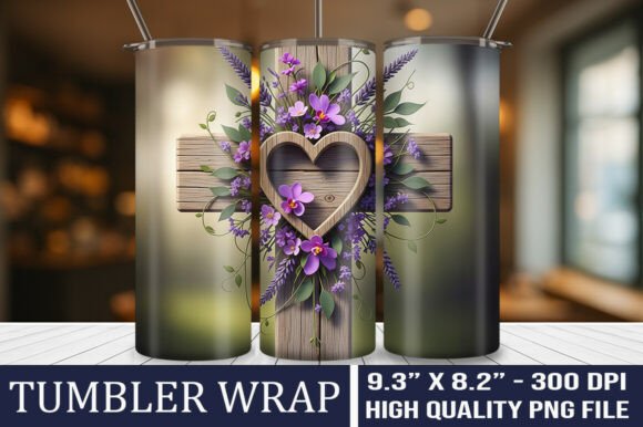 Christian Floral Cross Tumbler Wraps