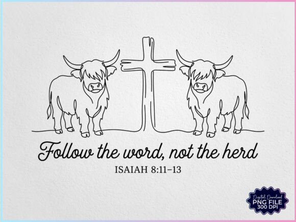Christian Highland Cow Cross PNG Illustrations