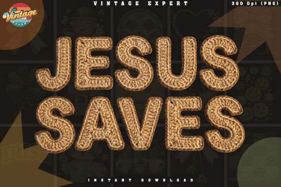 Christian Jesus Save Crochet Yarn PNG Illustrations