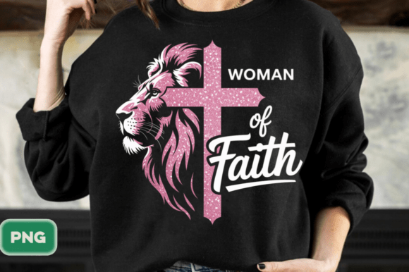Christian Lion Cross PNG, Woman of Faith Illustrations