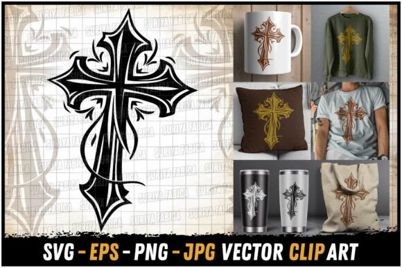 Elegant Antique Cross Christian Art SVG for Crafts