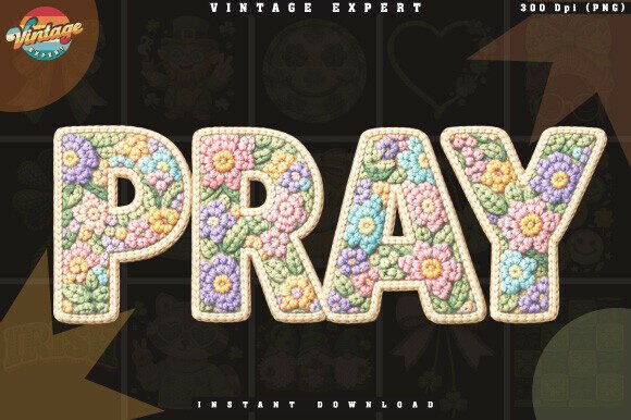 Floral Faith Pray Faux Yarn Crochet PNG Illustrations
