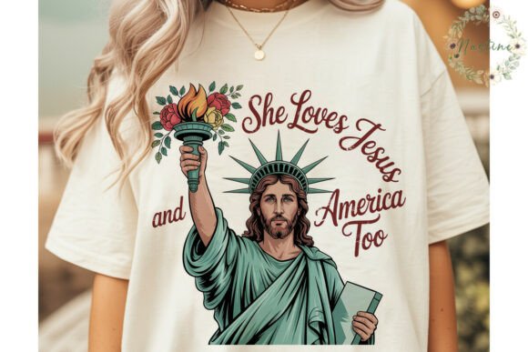 Patriotic Jesus Lady Liberty PNG Illustrations
