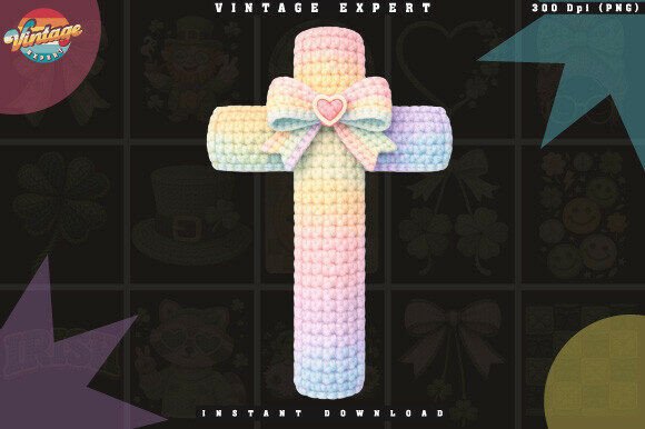 Rainbow Christian Cross Crochet Yarn PNG Illustrations