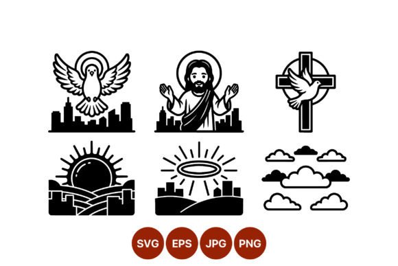 Religious Dove Jesus Cross Icons Vector