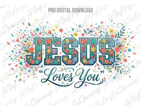 Religious Jesus Loves You Floral PNG Illustrations