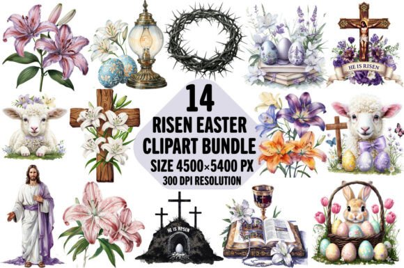 Risen Jesus Easter Religious Clipart PNG Illustrations