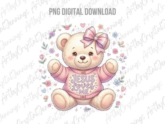 Teddy Bear Jesus Loves Me Religious PNG Illustrations