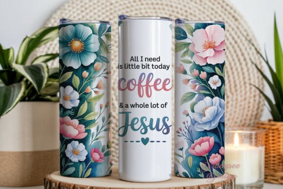 Watercolor Floral Coffee Jesus Tumbler Wraps